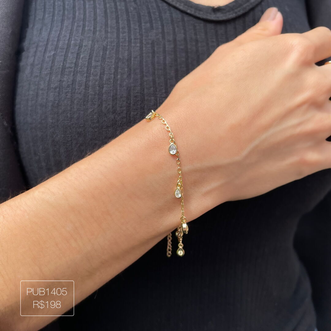 Pulseira de Gotinhas Penduradas 2024/2Cristal Dourada